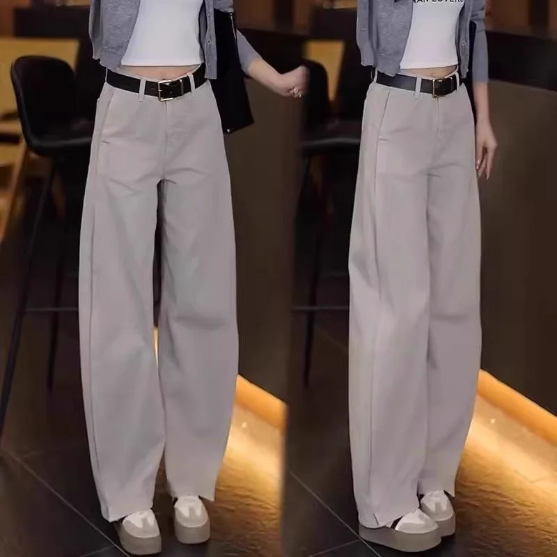 

2025 Spring Autumn Loose Wide-Leg Pants Women Fashion High-Waisted Straight Overall Jeans Trousers Elegant Denim Pants Female