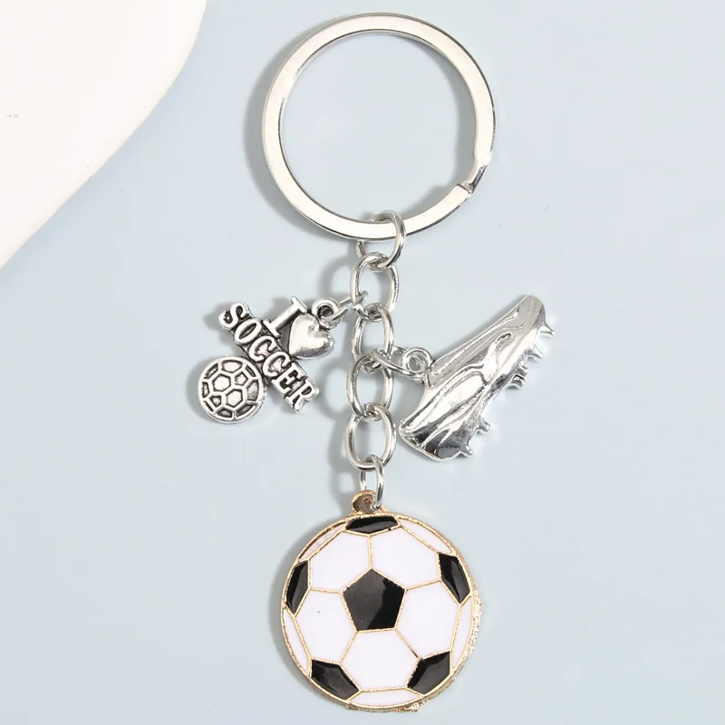 Metal Enamel Keychain I Love Soccer Gym Shoes Football Sports Key Ring For Athletes European Cup Men\'s Gift DIY Handmade Jewelry