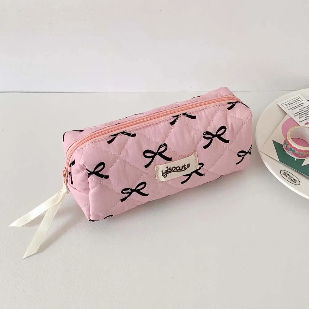 Bowknot Bow Stationery Bag Desktop Storage Large Capacity Korean Style Pencil Case Pink/White/Blue Aesthetic Bow Pencil Pouch