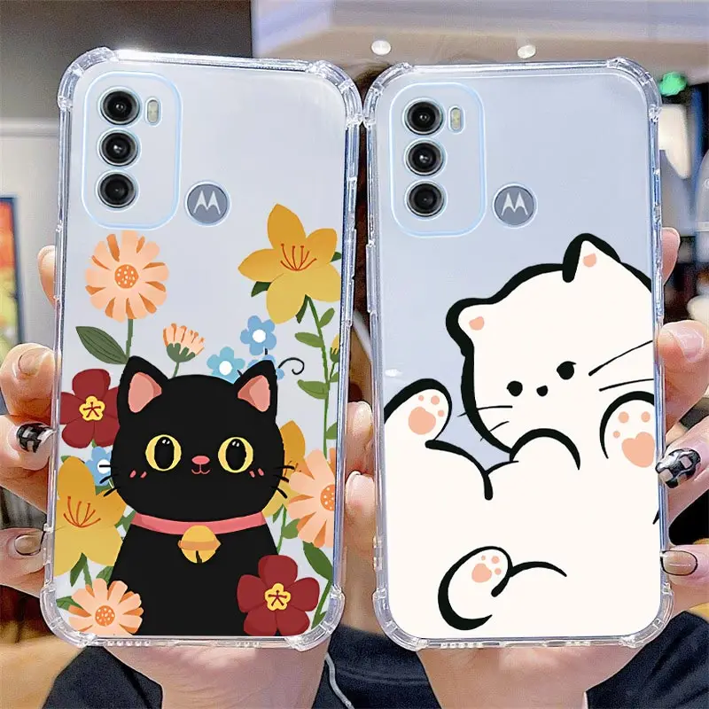 Quiet Cat Transparent Phone Case For Motorola Moto G60 G40F G22 G20 G9 G30 G42 G52 G10 G82 G53 G9 Power G8Play E20 E7Power Cover