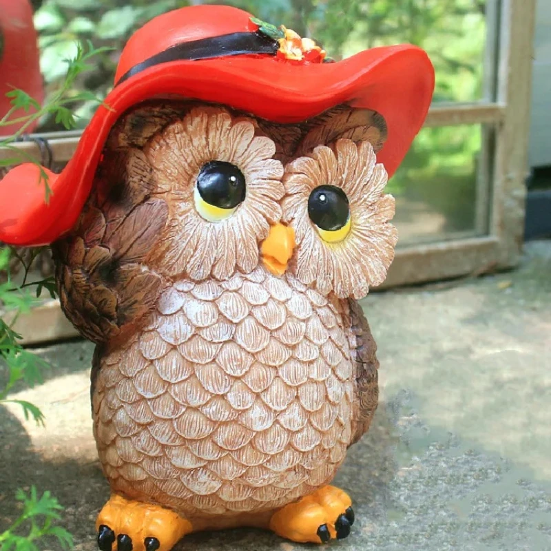 Owl Resin Garden Ornament –Creative Home&Outdoor Decoration Desktop Décor for Office/Living Room Unique Bird Sculpture Gift Idea