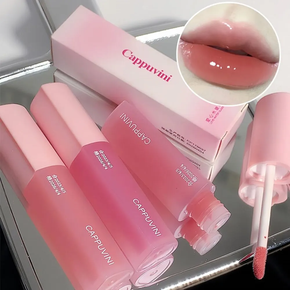 Cap puvini rosa Liebe Herz Design Lippen glasur Spiegel Wasser Licht Glas transparenten Lip gloss feuchtigkeit spendenden weiblichen niedlichen Lippenstift