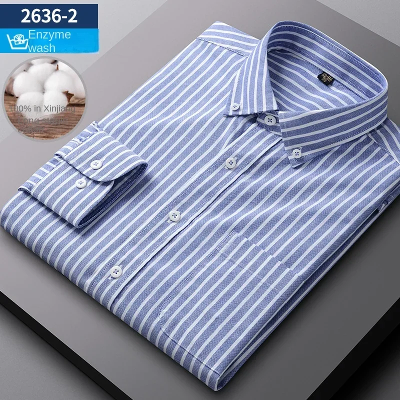 new cotton Oxford long sleeve plaid shirt shirt men's business casual Joker fashion men's shirt group purchase  men shirts