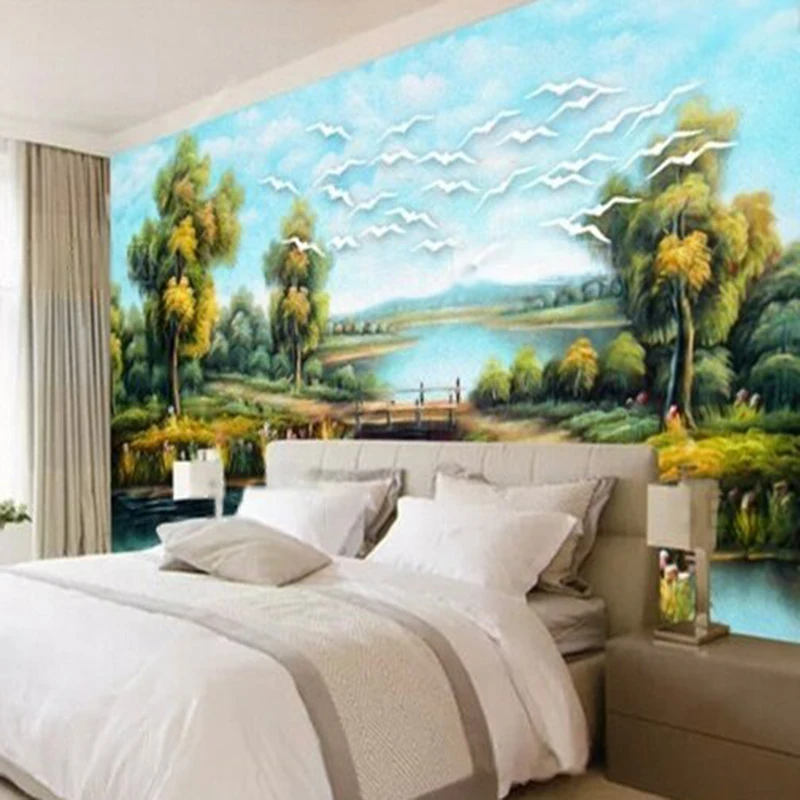 Papier Peint Panoramique Pintado Modern and beautiful landscape oil painting luxurious home decoration bedroom background wall
