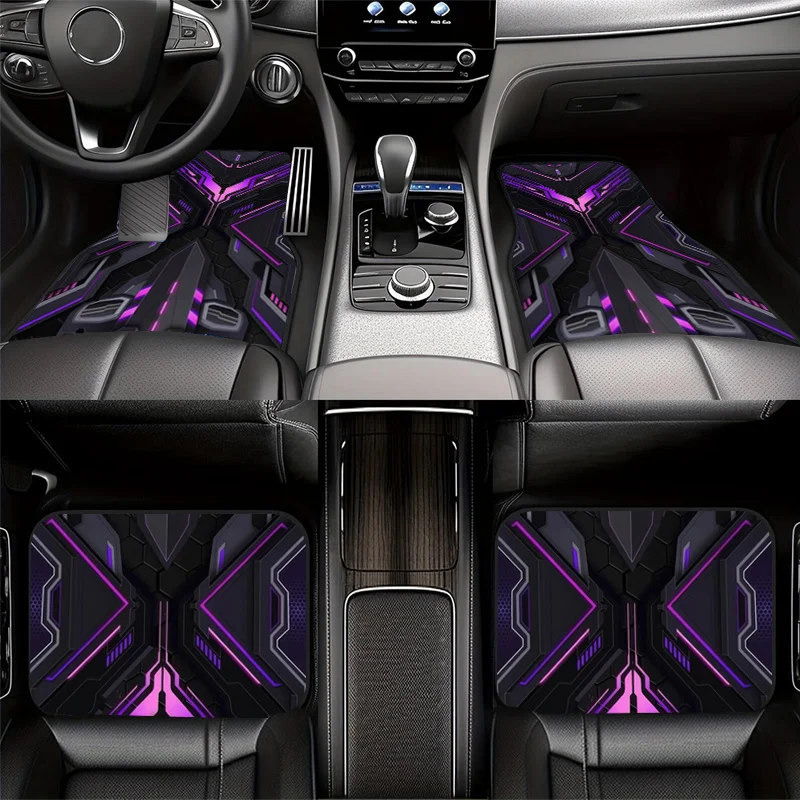 4pcs Cyber Mecha Style Printed Car Floor Mats, Universal Car Interior Mats, Durable, Suitable For Various Sedans And SUV Models,