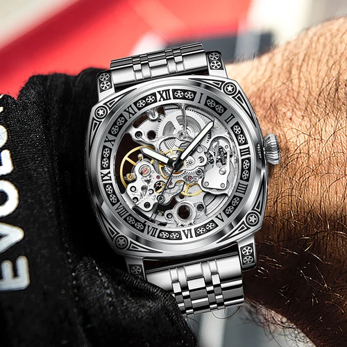 Imagen 2 del producto Relojes GLENAW para hombre, relojes de lujo de marca superior con tallado Personal, reloj resistente al agua de acero inoxidable para hombre, relojes masculinos