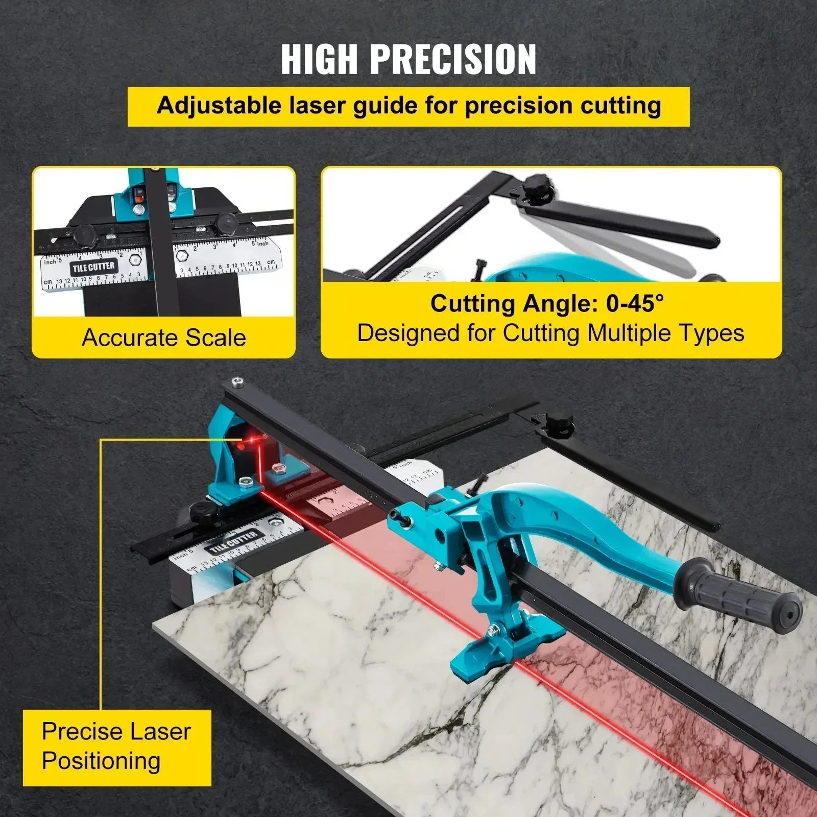 VEVOR Manual Tile Cutter 1200mm Length Laser Positioning Single Rail Hand Tool for Cutting Ceramic Porcelain Granite Floor Tiles