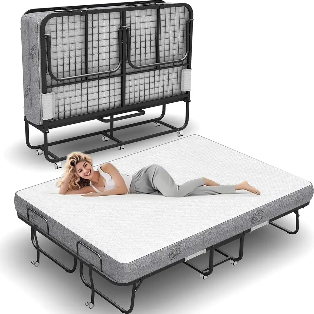 Full Size Rollaway Bed with Mattress - Portable Extra Large Guest Bed on Wheels for Home, Dorm, or Office