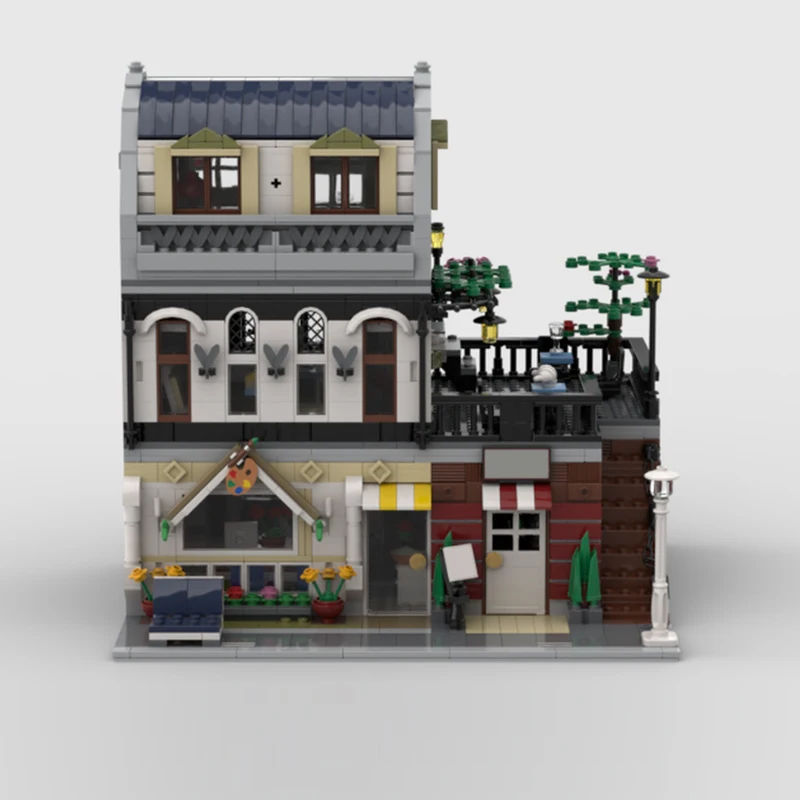 스트리트 뷰 모델 MOC 빌딩 블록 드로잉 클래스 및 테라스 카페 모듈형 기술 어린이 휴일 선물 조립 장난감 세트