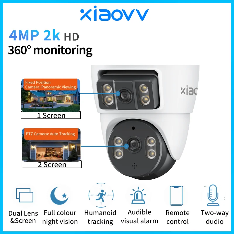 

Xiaovv 12MP BQ3 WiFi House Security Camera CCTV With Dual Lens Dual Screen 360 Degree PTZ AI Humanoid Detection Motion Tracking