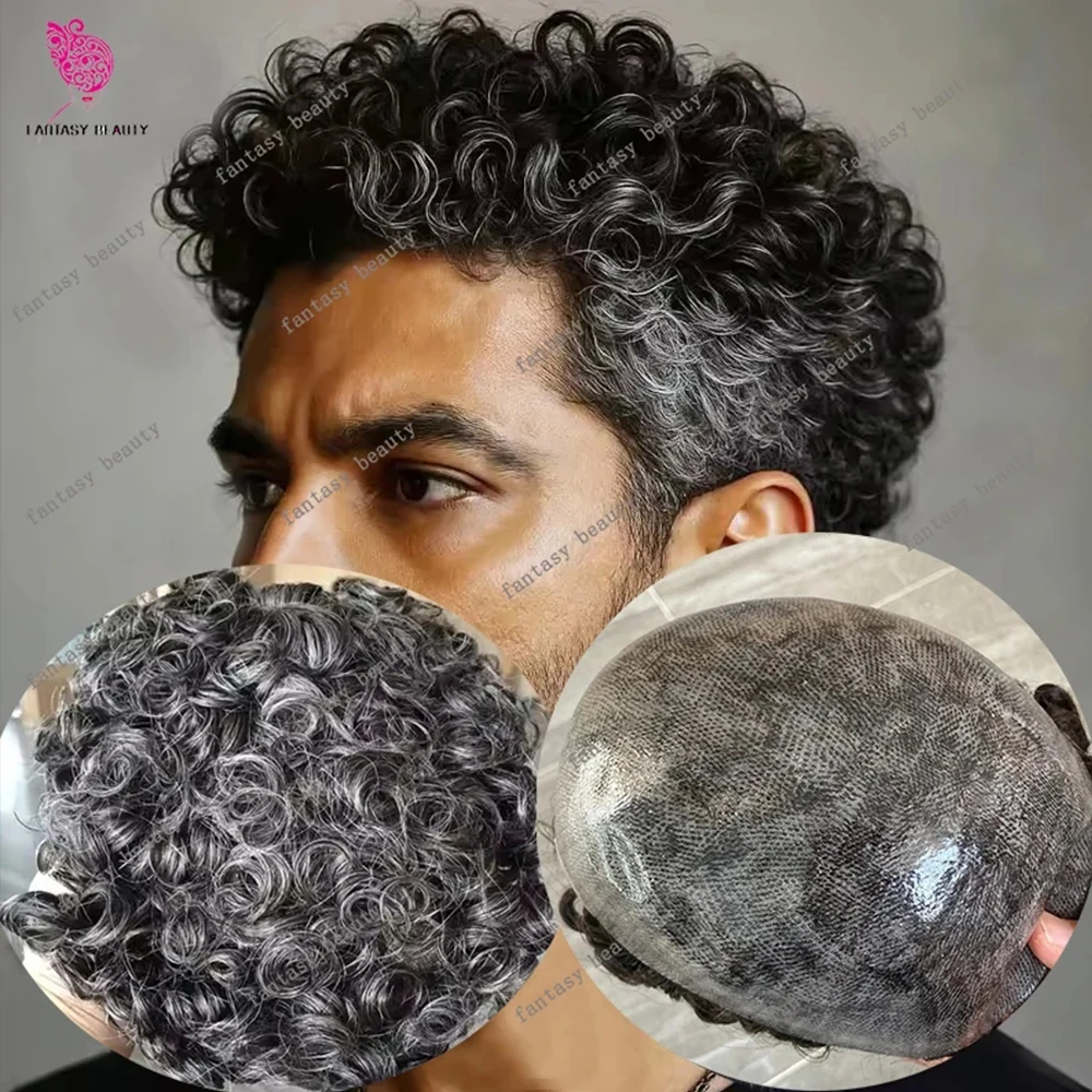 

Мужской парик из натуральных кудрявых волос 20-25 мм, оттенок 1b20, серый, незаметный, с тонкой полимерной основой (полиуретан) 0,1 мм, система замещения волос Capillar Prosthes