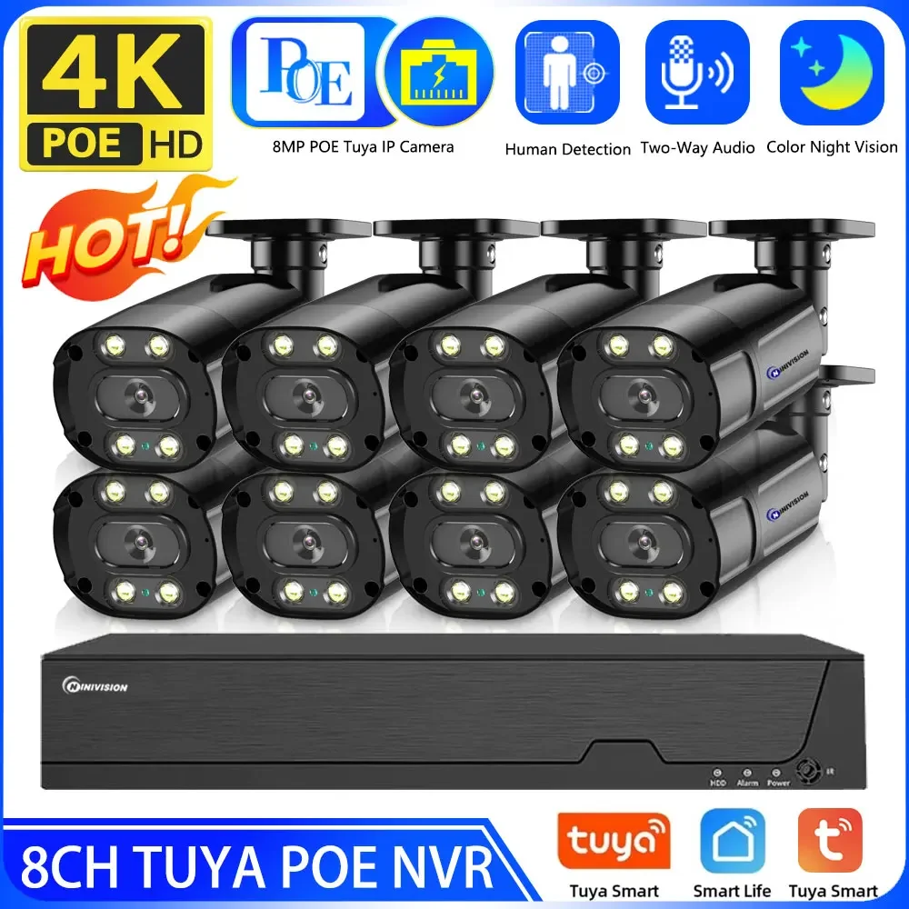 

Tuya 8CH 4K NVR 8MP 5MP POE Camera Security System Outdoor Audio Human Detect IP Camera CCTV Video Record Surveillance Kit H.265