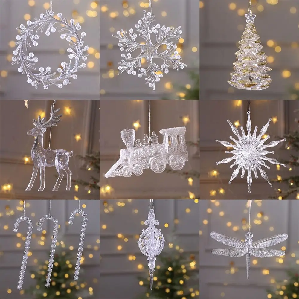 15cm Christmas Snowflake Piece Xmas Tree Pendants Noel Crystal Deer Wreath Hanging Ornaments Merry Christma Decor For Home 2024