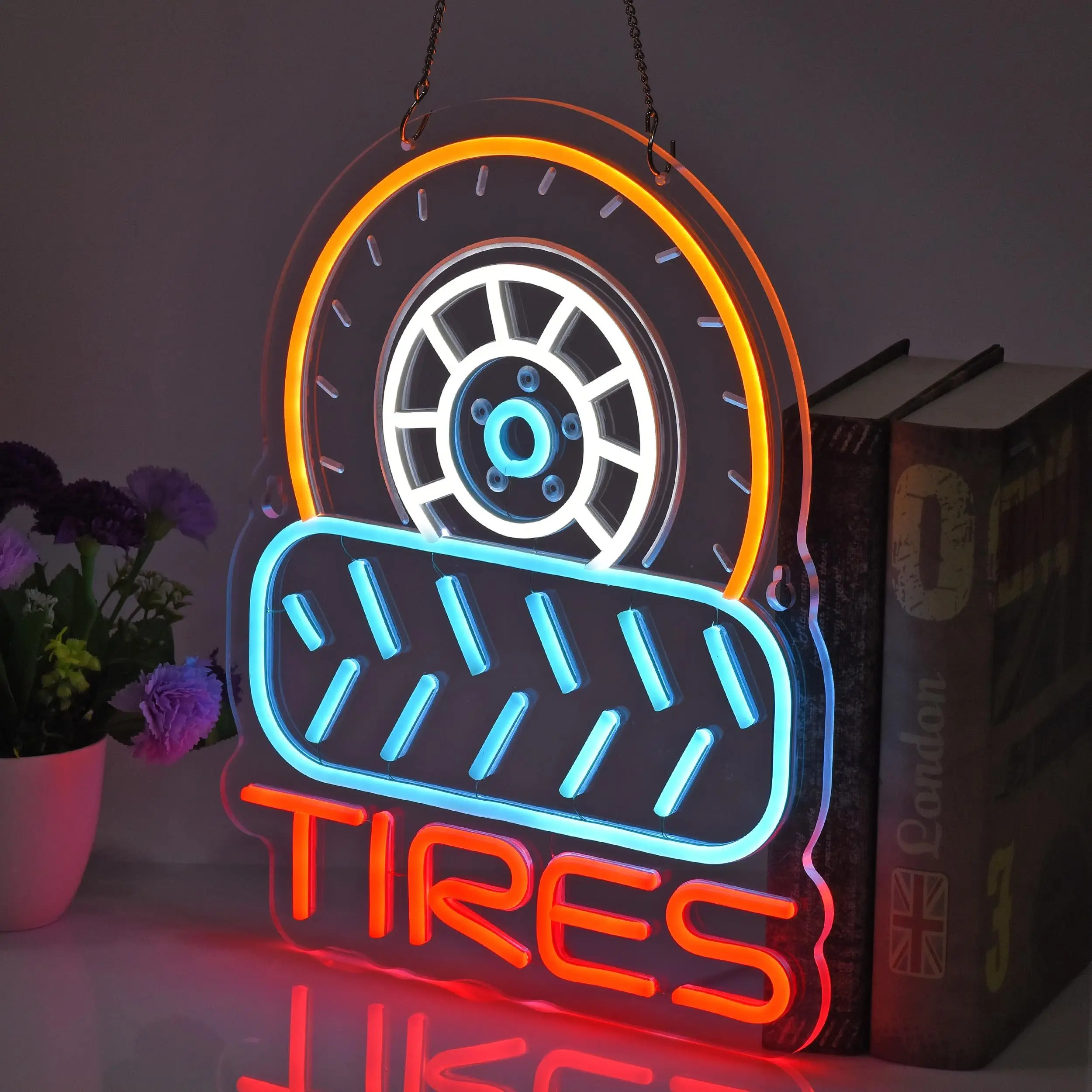 TIRES LED Neon - Sculpted Acrylic Design, USB Powered Dimmable LED Neon, Fit Garage, Games Room, Men's Cave Wall Art