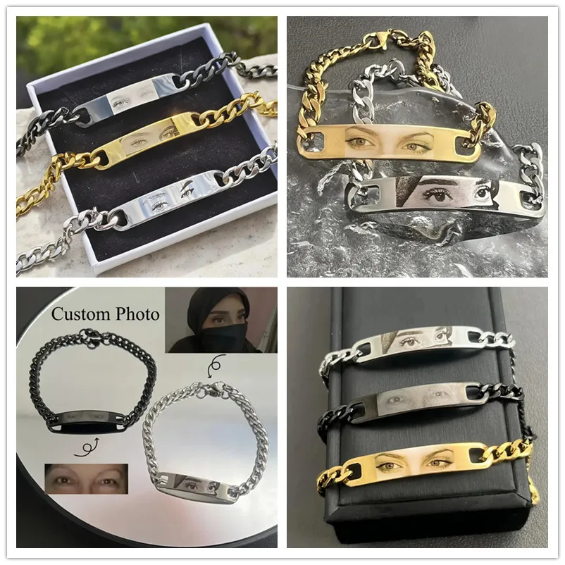 

Personalized Customized Laser Boutique Engraved Realistic Eyes Photo Stainless Steel For Boyfriend Family Father Jewelry Gifts