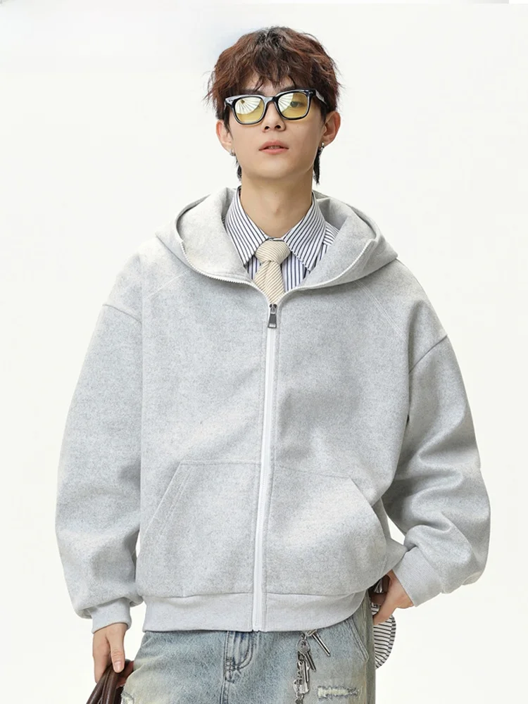 

Wassup American Retro Hooded Woolen Sweatirt Men's Autumn Trendy Loose Couple Zipper Jaet Outerwear Polyester Fiber