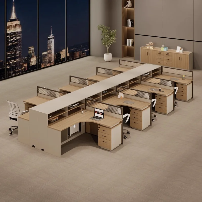 Staff desk Staff seat Office Double finance L-shaped table 3 people screen card seat table and chair combination