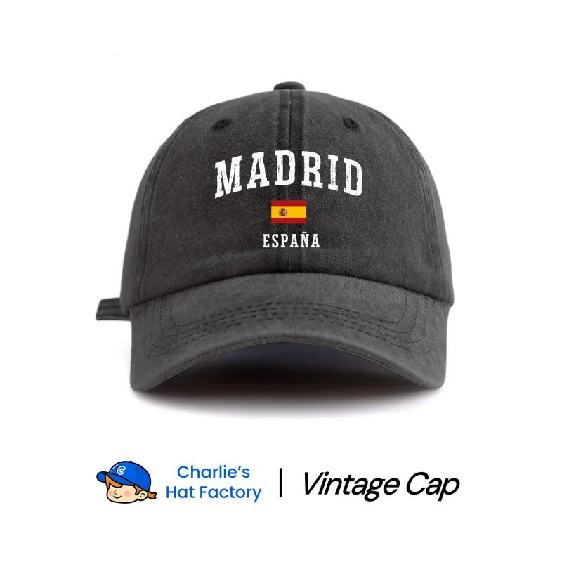 1 pc MADRID Print Washed Baseball Cap, Classic Casual Stylish Vintage Soft Sweatband Adjustable Size Lightweight