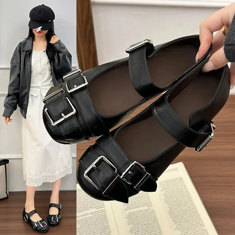 

Нескользящие туфли с низким берцем и круглым носком, с одним ремешком, на мягкой подошве, новые осенние туфли с низким берцем