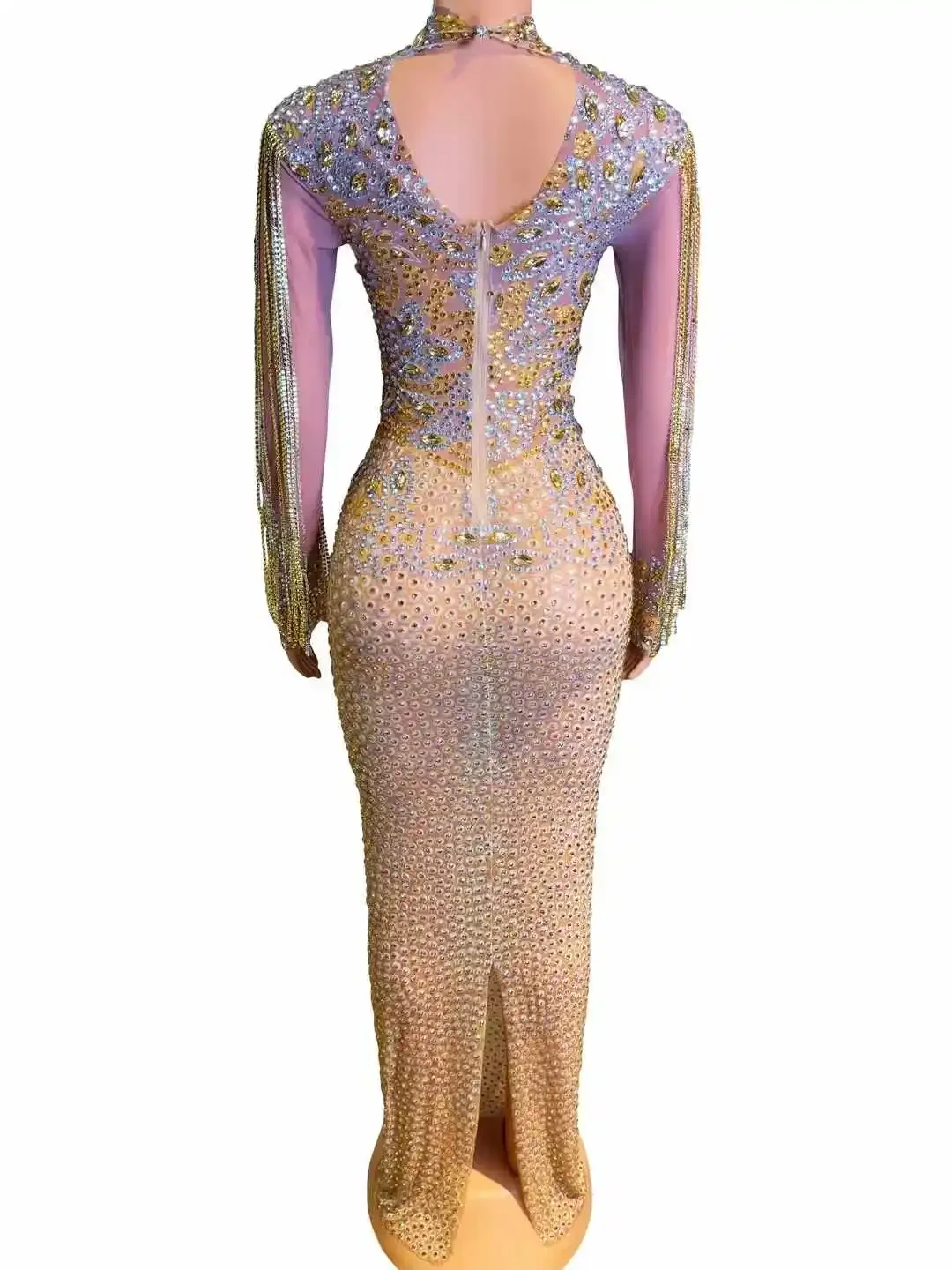 فستان نسائي أنيق بحجر الراين بالكامل أنيق لأعياد الميلاد والسهرات والحفلات الراقصة فستان مطاطي للمغني والراقص الملكة المتأنق 2025 ملابس السنة الجديدة