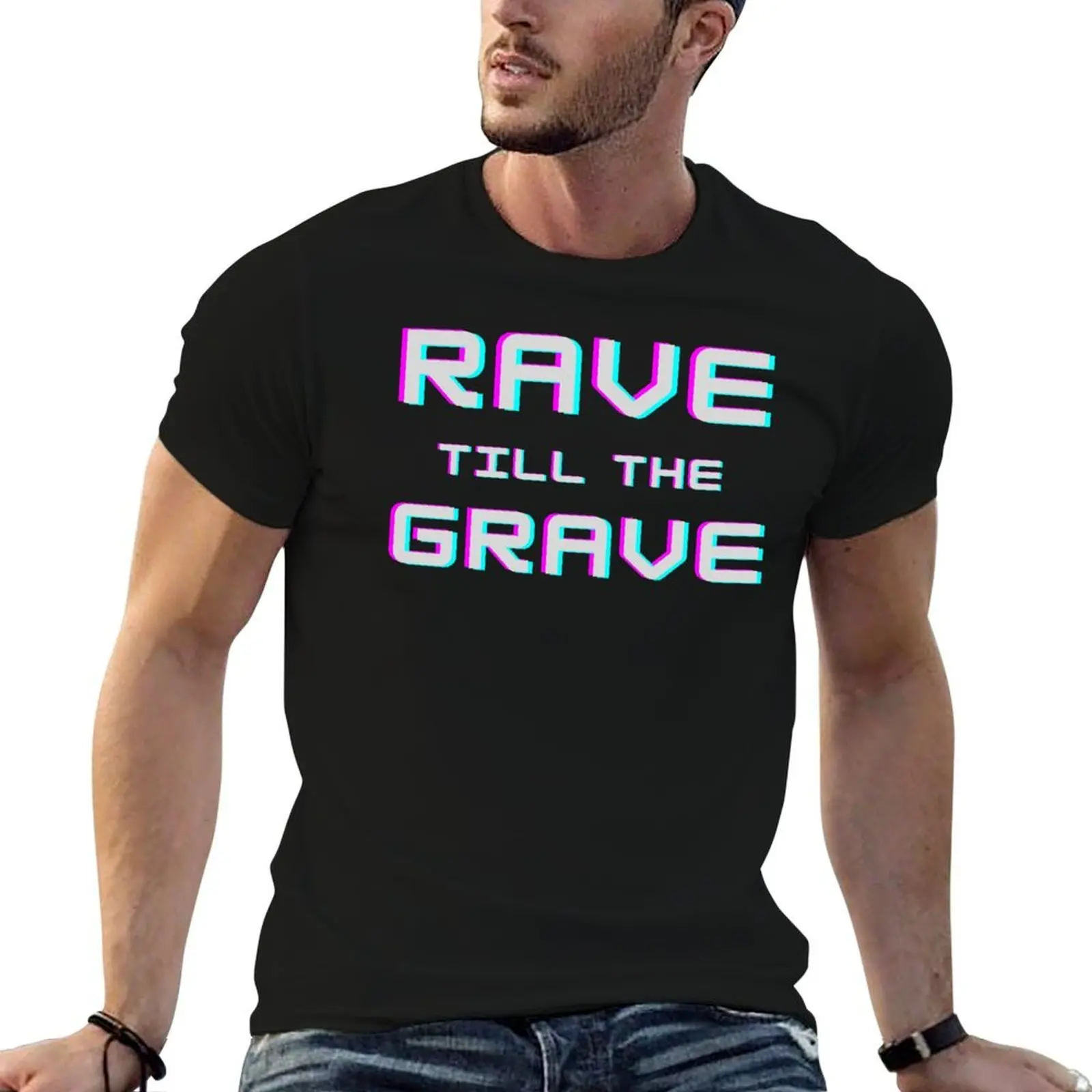 Rave Till The Grave Glitch - Techno Music T-Shirt Clothing vintage clothes mens t shirt
