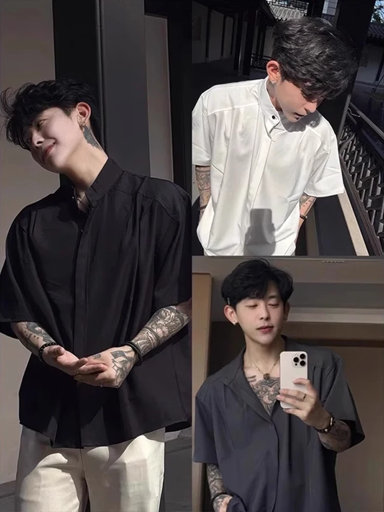 

New Chinese Sle Ice Silk ort Sve Men's irt Summer High Sensation Cool Haome Sun Protection Thin Outerwear