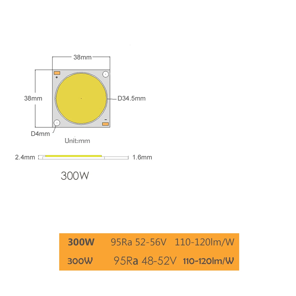 38x38 COB ad alta densità di potenza LED 300W Chip 2235mil 48V 54V sorgente luminosa Super luminosa CRI95 30000lm natura bianco 5500K luce diurna