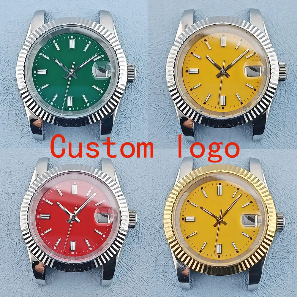 

39mm NH35 watch case 316L stainless steel sapphire glass 10bar waterproof suitable for NH35 movement mounted green luminous dial