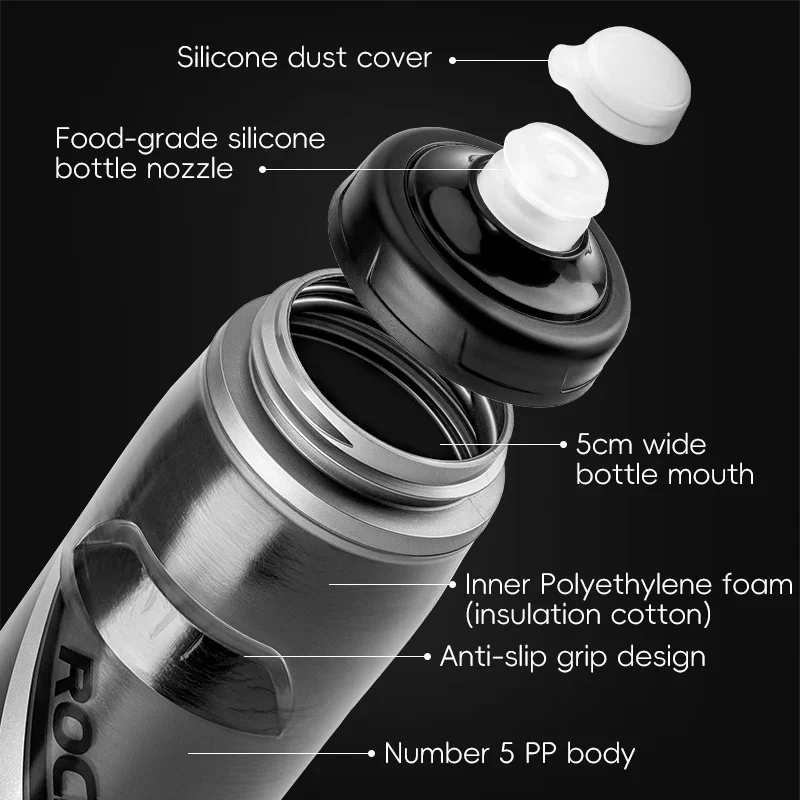 ROCKBROS Bicycle Water Bottle Cold Water Insulated Thermal 620ml Bike Water Bottle Fitness Outdoor Cycling Portable Water Kettle