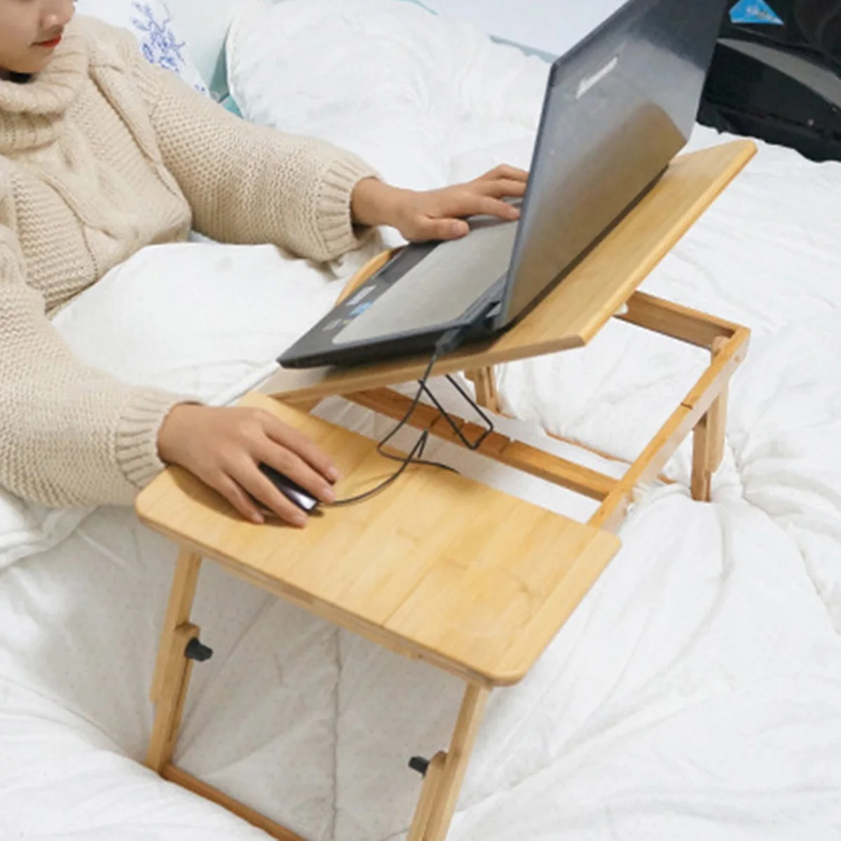 للطي مكتب للحاسوب شخصي الخيزران المحمولة صينية سرير قابلة للطي متعددة الوظائف طاولة طعام نمط لوتس مع أدراج صغيرة للدراسة