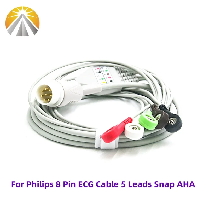 

For Philips Monitor One Piece ECG Cable 8 Pin with 3 Leads or 5 Leadwires Snap Type AHA Standard