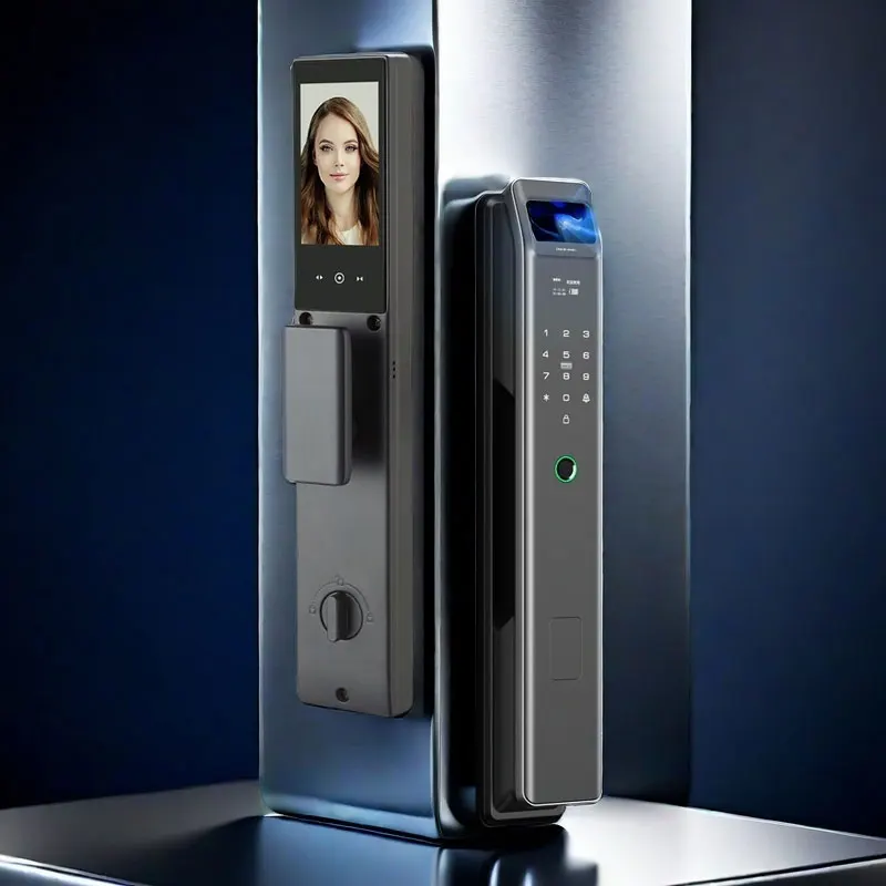 Tuya WiFi High Quality Aluminum Smart Lock Fingerprint Face Recognition Full-Automatic Door Lock With Memory Card For Steel Door