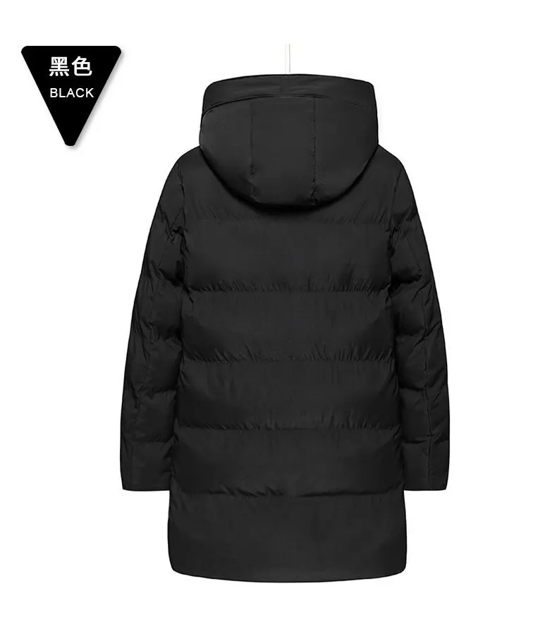 Men Mid Long Hooded Padded Cotton Jacket Plus Size Thick Warm Quilted Winter Coat Drawstring Hood Casual Cold Weather Outerwear