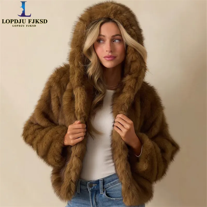 Faux Fox Fur Coats for Women,Hooded Jackets,Europe and America Overcoat,Female Clothes,Thicken Warm,New ,Winter,2026