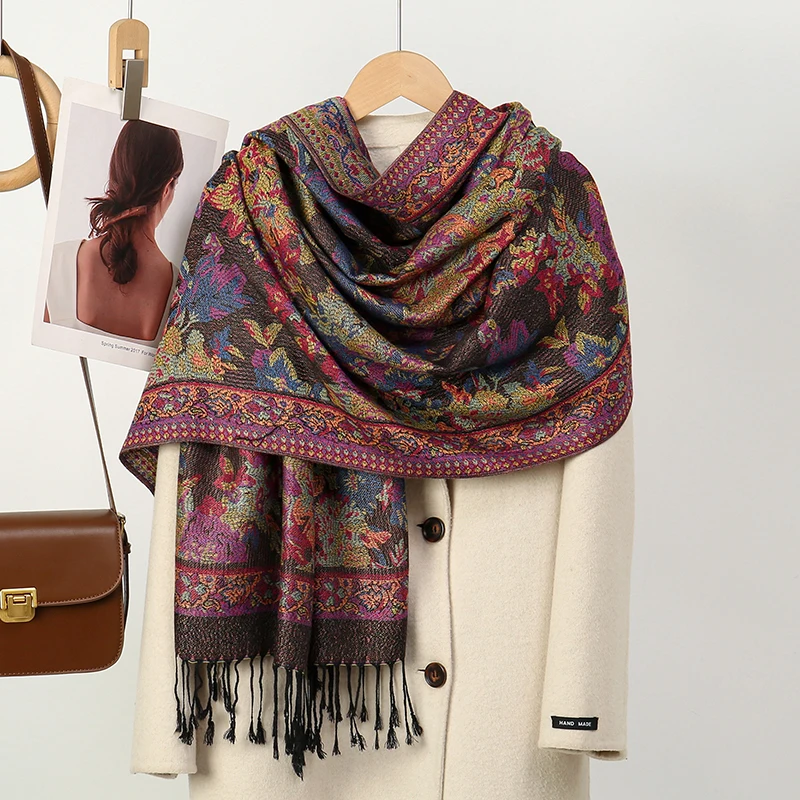 70x175cm Femmes Paisley Echarpe Cachemire Sentiment Pashmina Chales Gland Hijab Bandeau Femme Hiver Foulards Foulard – Detail 2
