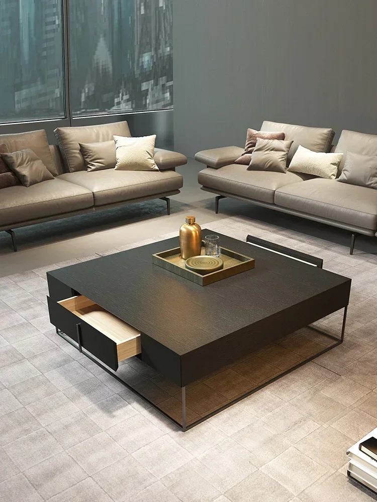 Minimalist Coffee Table Modern Simple and Light Luxury Industrial Wind Storage Black Square