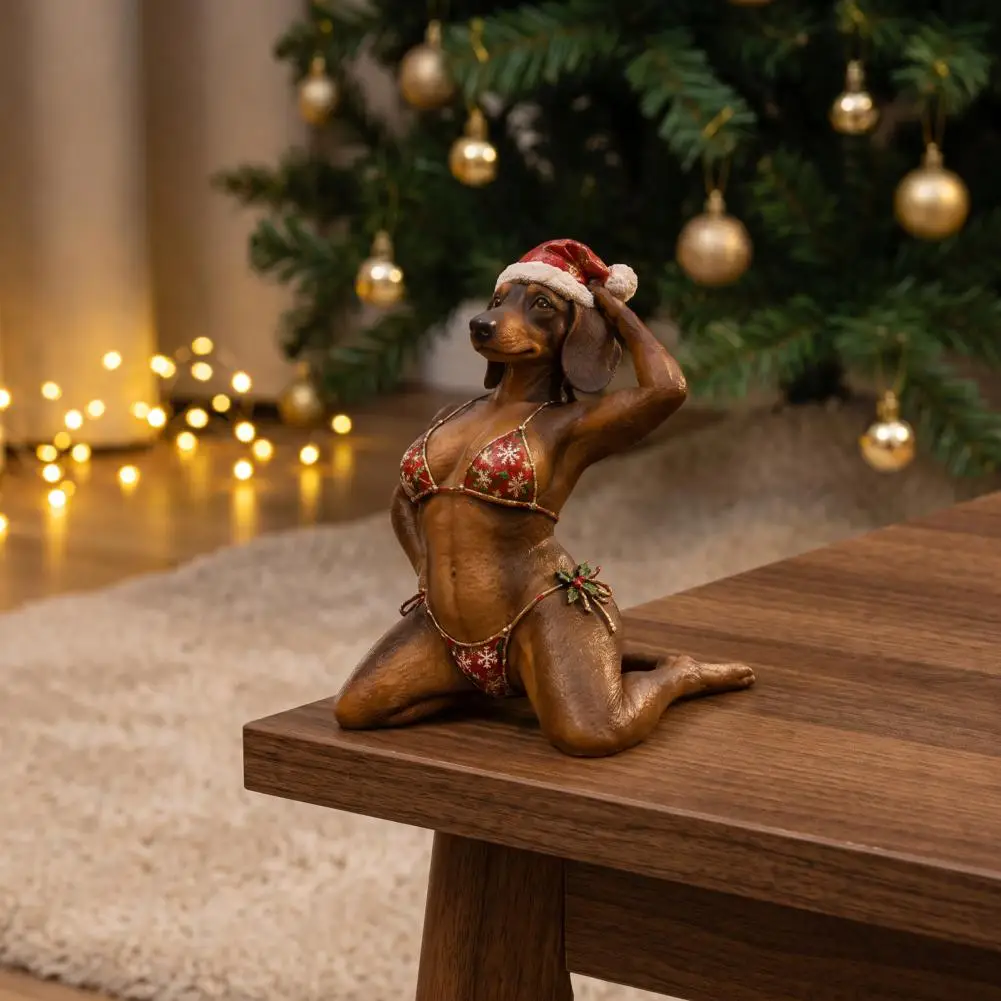 Festive Resin Sculpture Kneeling Santa Claus Figurine Bikini Highland Cattle Statue Dachshund Chick Horse Christmas for Festive