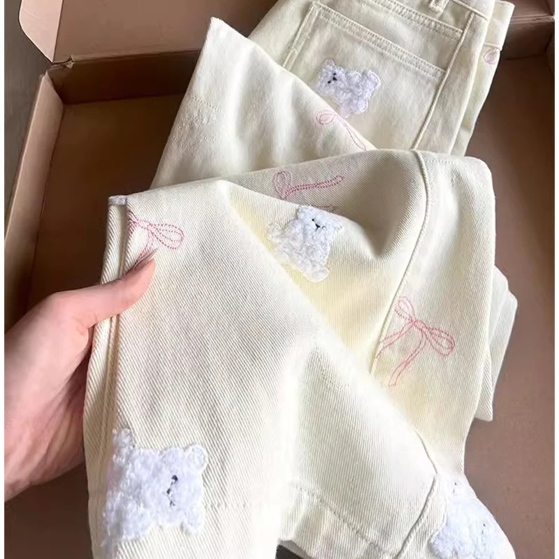 

Lace Patchwork Black Denim Pant Women Early Autumn High Waist Wide Leg Long Pants Female Casual Jean Trousers