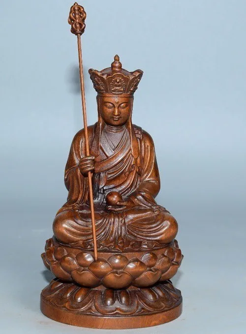 5.1'' Old Boxwood Wood Tang Seng San Zang Ksitigarbha Boddhisattva Buddha Statue
