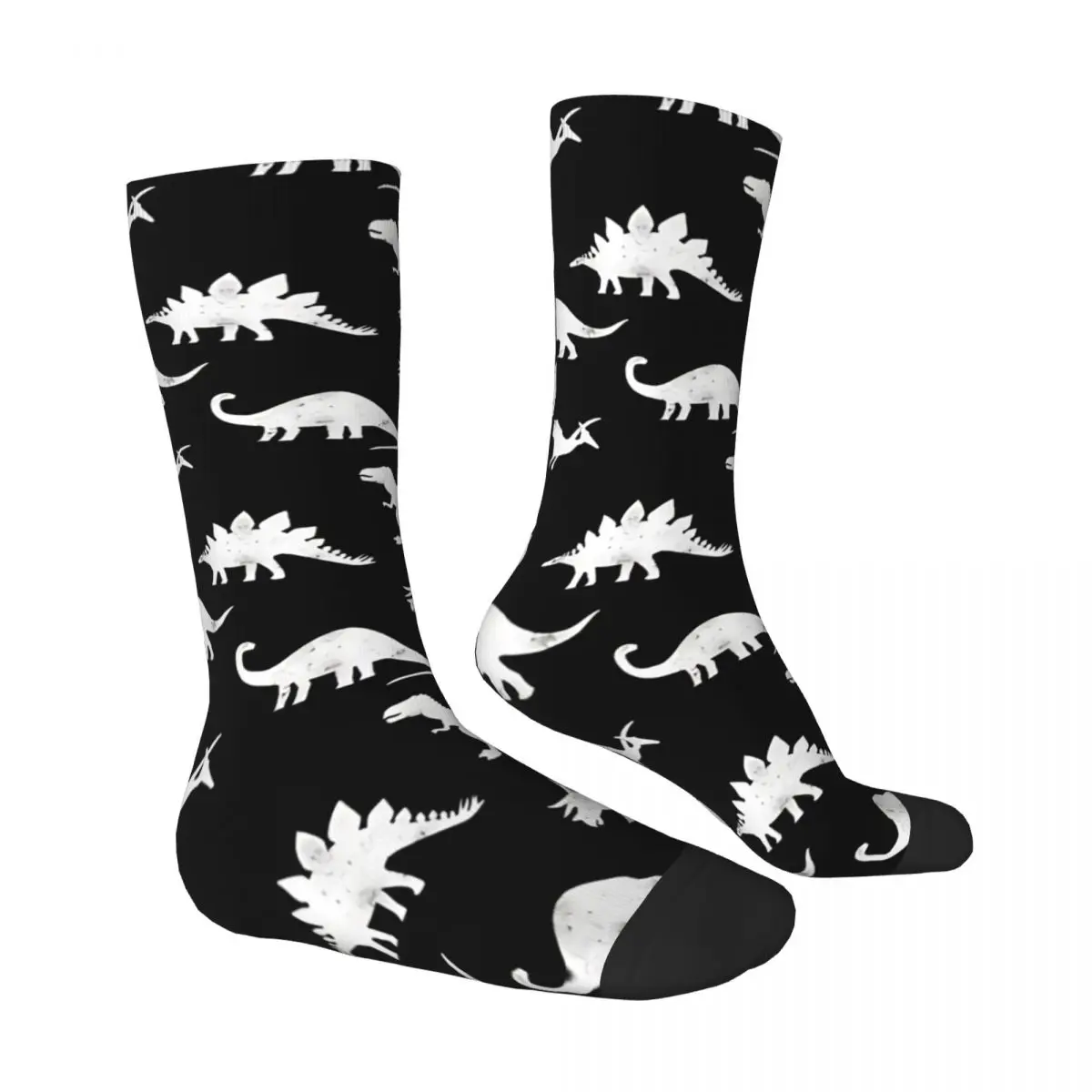 Funny Crazy Sock for Men Black Hip Hop Harajuku Dinosaurs Seamless Pattern Printed Boys Crew Sock Casual Gift