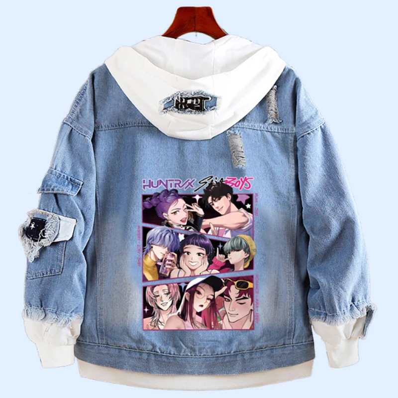 

Детская джинсовая куртка в стиле аниме Kpop Demon Hunter Saja, новые осенние толстовки для мальчиков, пальто с капюшоном, модная повседневная уличная одежда для взрослых