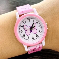 Montre à quartz avec bracelet en silicone pour enfants, montre-bracelet pour filles, impression de papillon de dessin animé, jolie horloge pour enfants, nouvelle mode