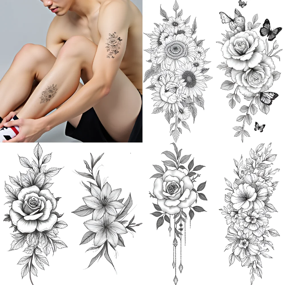 

9pcs Temporary Tattoo Waterproof Long-lasting Body Stickers Butterfly Decorative Elements Leaves For Arms Ladies Shoulders