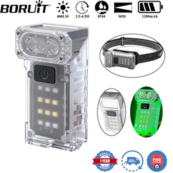 BORUiT 400LM UV LED Fluorescence EDC Flashlight Headlamp Type-C Rechargeable Work Light Torch with Magnet Camping Pocket Lantern