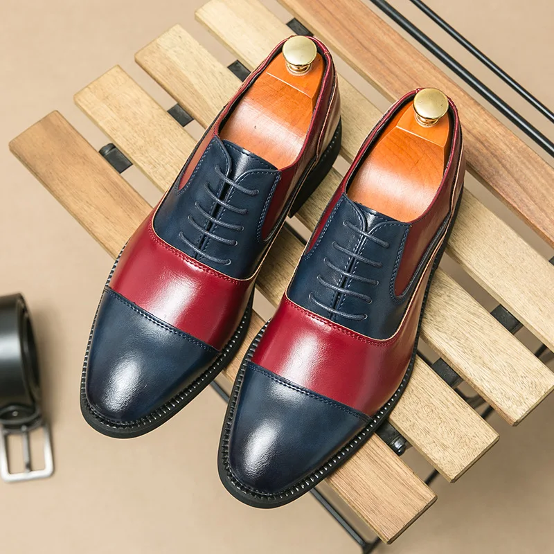 Lacquer leather shoes, business leather shoes, men's lacquered casual business color blocked leather shoes