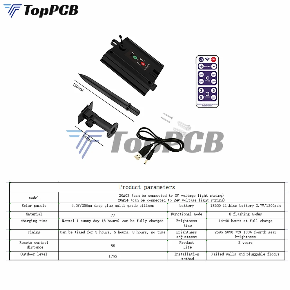 Solar Panel With 8 Flash Modes Remote Controller Male and Female Connect for 4.5V 5V 24V LED Light String Brightness DIM Timer