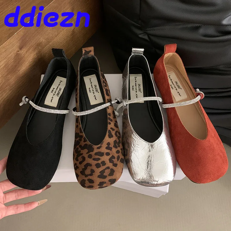 Female Round Toe Footwear Bling Women Ballet Flats Shoes Fashion Leopard print Designer Shallow Mary Janes Ladies Lolita Shoes