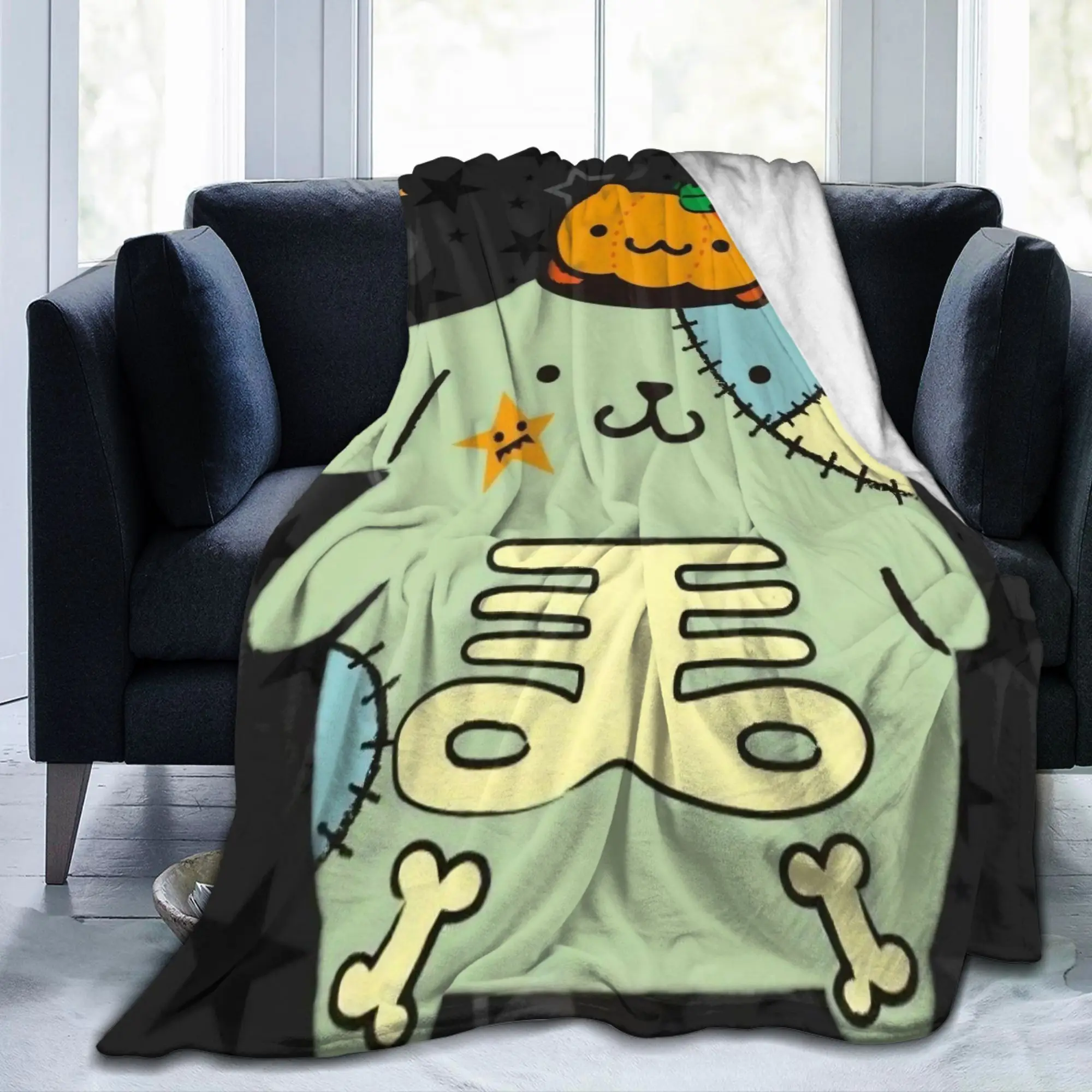 Pompompurins Halloween Blanket Velvet All Season  Portable Super Soft Throw Blankets for Bedding Car Bedding Throws
