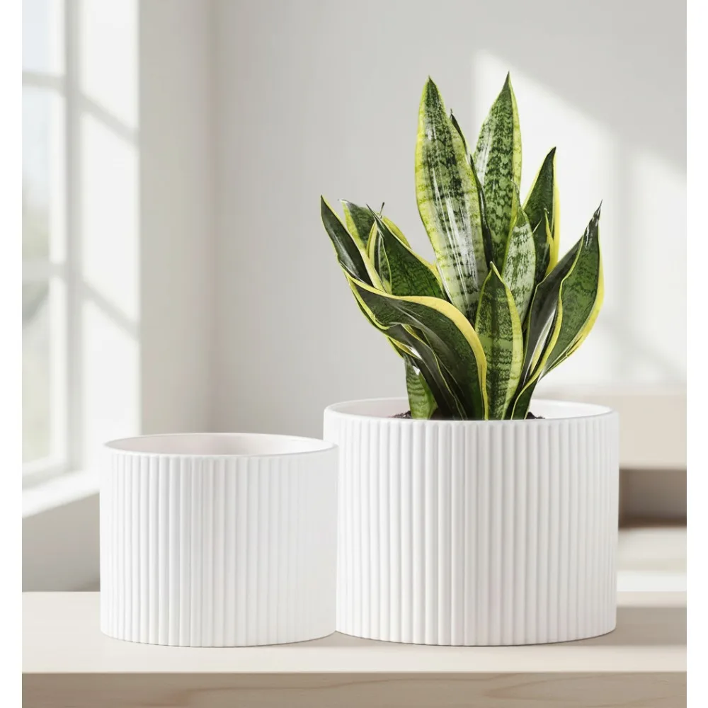 

Современные керамические горшки для растений 8,1 + 6 дюймов, комнатные цветочные горшки с дренажем, минималистичный цилиндрический дизайн для домашнего декора