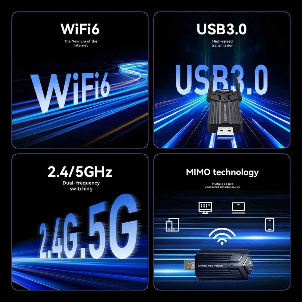 [VALUE PACK]1800Mbps WiFi 6 Adapter USB3.0 Dongle 2.4G/5G Dual-Band Network Wireless USB Adapter for Win10/11 Driver-Free